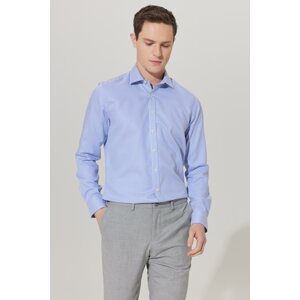 ALTINYILDIZ CLASSICS Men's White-blue No Iron Tailored Slim Fit Classic Collar 100% Cotton Patterned Non-iron Shirt