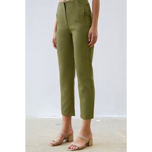 InStyle High Waist Darts Double Fabric Trousers - Khaki