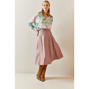 XHAN Powder Thick Belt Flounce Leather Skirt