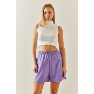 XHAN Lilac Leather Zipper Shorts