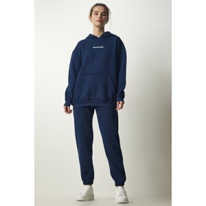 Happiness İstanbul Women's Navy Blue Raised Knitted Tracksuit Set