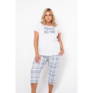 Glamour women's pyjamas with short sleeves, 3/4 pants - light melange/print