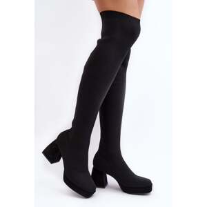 Women's over-the-knee platform boots with high heels, black Manaliis