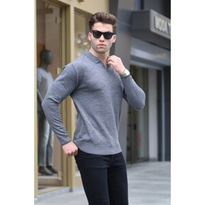 Madmext Anthracite Zipper Detailed Polo Neck Knitwear Sweater 5973