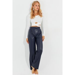 Cool & Sexy Women's Navy Blue Velcro Leather Trousers