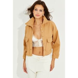 Cool & Sexy Women's Camel Stamped Pocket Short Jacket