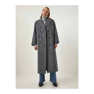 Happiness İstanbul Women's Gray Melange Premium Double Breasted Collar Woolen Long Cachet Coat