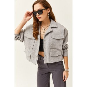 Olalook Women's Gray 4 Pockets Lined Cachet Crop Jacket
