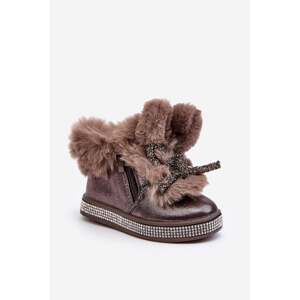 Children's snow boots with zipper and fur, brown, Hanija