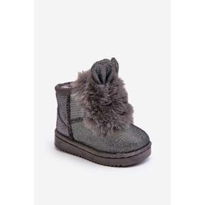 Children's snow boots insulated with fur, grey Betty, with ears
