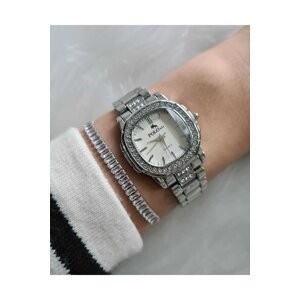 Polo Air Women's Wristwatch and Zircon Stone Baguette Bracelet Combination Silver Color