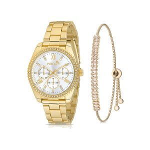 Polo Air Luxury Stone Detailed Women's Wristwatch and Zircon Stone Baguette Bracelet Combination