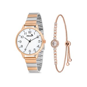 Polo Air Classic Numeral Women's Wristwatch Zircon Stone Bracelet Combination Silver-Copper Color