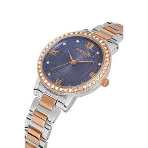 Polo Air Single Row Luxury Stone Women's Wristwatch with Roman Numerals, Silver, Copper-Navy Blue Color