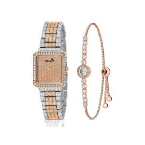 Polo Air Square Vintage Women's Wristwatch with Lots of Stones Zircon Stone Bracelet Combination Silver-Copper Color