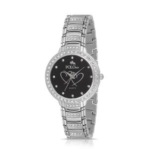 Polo Air Luxury Stone Heart Patterned Women's Wristwatch Black Color