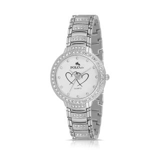 Polo Air Luxury Stone Heart Patterned Women's Wristwatch Silver Color