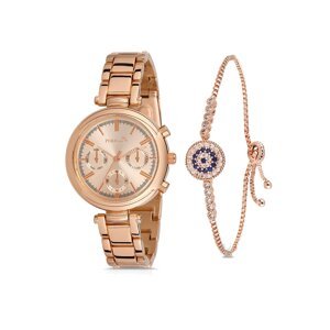 Polo Air Women's Wristwatch and Zircon Stone Evil Eye Bracelet Combination Copper