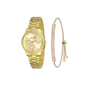 Polo Air Stylish Sports Women's Wristwatch Zircon Stone Baguette Bracelet Gold Color