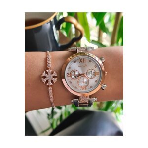 Polo Air Sport Stylish Women's Wristwatch and Zircon Stone Snowflake Bracelet Combination Copper Silver Color