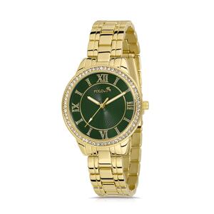Polo Air Roman Numeral Single Row Luxury Stone Women's Wristwatch Gold-green Color