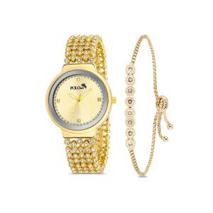 Polo Air Stylish Women's Wristwatch with Lots of Stones on its Strap. Zircon Stone Waterway Bracelet Combination Gold Color