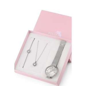 Polo Air Wicker Cord Women's Wristwatch Zircon Stone Necklace Bracelet Special Combination Set Silver Color