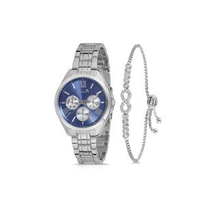 Polo Air Wristwatch Sport Model Infinity Bracelet Set Silver Navy Blue Color