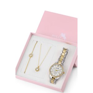 Polo Air Women's Wristwatch Zircon Stone Necklace Bracelet Special Combination Set Silver-Yellow Color