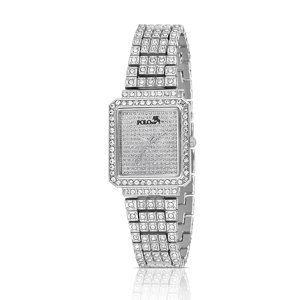 Polo Air Square Vintage Women's Wristwatch with Lots of Stones in Silver Color