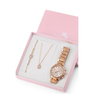 Polo Air Women's Wristwatch Zircon Stone Baguette Necklace Bracelet Special Combination Set Copper Color