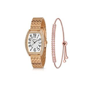 Polo Air Luxury Stone Vintage Women's Wristwatch Zircon Stone Baguette Bracelet Combination Copper Color