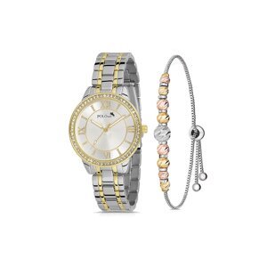 Polo Air Women's Wristwatch Roman Numeral Single Row Stone Dorica Bracelet Yellow White Color