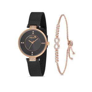 Polo Air Stylish Wicker Cord Women's Wristwatch Zircon Stone Infinity Bracelet Combination Gold Color