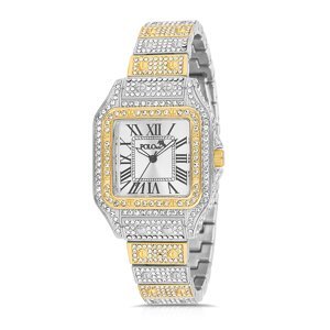 Polo Air Luxury Stone Large Case Roman Numeral Women's Wristwatch Yellow-Silver Color