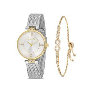 Polo Air Stylish Wicker Cord Women's Wristwatch Zircon Stone Infinity Bracelet Combination Gold Color