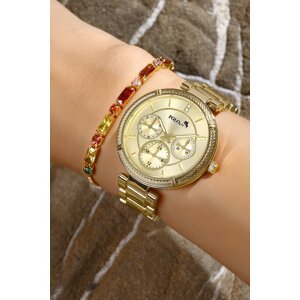 Polo Air Women's Wristwatch Colorful Baguette Bracelet Combination Set Gold Color