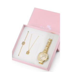 Polo Air Elegant Thin Cord Women's Wristwatch Zircon Stone Necklace Bracelet Special Combination Set Gold Color