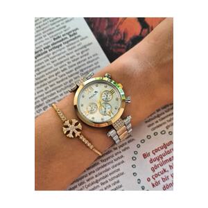 Polo Air Sport Stylish Women's Wristwatch and Zircon Stone Snowflake Bracelet Combination Silver Yellow Color