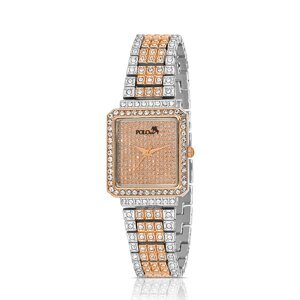 Polo Air Square Vintage Women's Wristwatch with Lots of Stones Silver-Copper Color