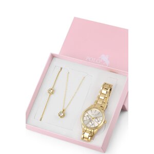 Polo Air Luxury Stone Women's Wristwatch Zircon Stone Necklace Bracelet Special Combination Set Gold Color