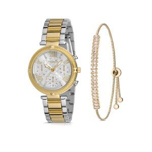 Polo Air Sports Elegant Stone Women's Wristwatch and Baguette Bracelet Combination Yellow Color