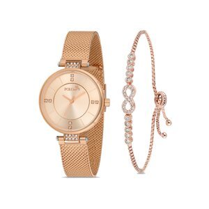 Polo Air Stylish Wicker Cord Women's Wristwatch Zircon Stone Infinity Bracelet Combination Gold Color