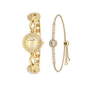 Polo Air Elegant Vintage Women's Wristwatch Zircon Stone Bracelet Combination Gold Color