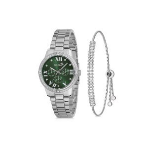 Polo Air Stylish Sports Women's Wristwatch Zircon Stone Baguette Bracelet Silver-green Color