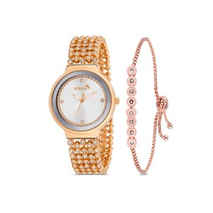 Polo Air Stylish Women's Wristwatch with Lots of Stones on its Strap Zircon Stone Waterway Bracelet Combination Copper Color