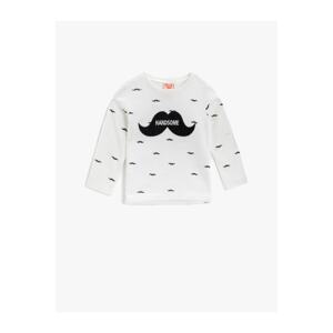 Koton Boy's Ecru Patterned Printed Long Sleeved T-Shirt Cotton