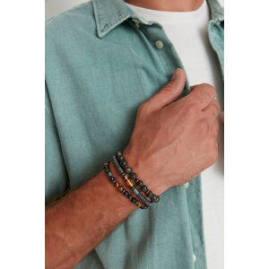 Trendyol Multicolored Men's 3-Pack Natural Stone &; Hematite Corded Combination Bijouterie Bracelet
