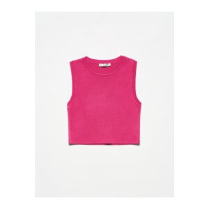 Dilvin 10172 Crew Neck Knitwear Crop-fuchsia