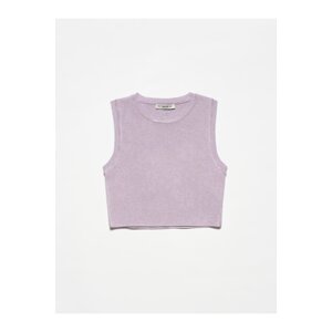 Dilvin 10172 Crew Neck Knitwear Crop-lilac M.